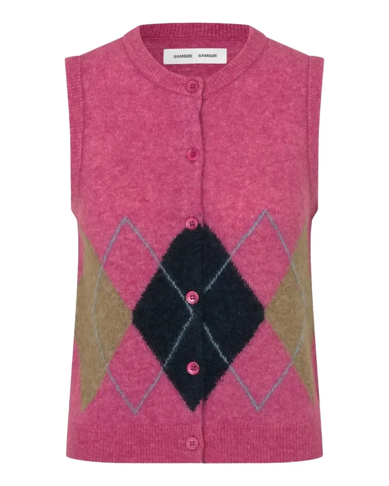 Samsøe & Samsøe Sanoura Cardigan mit Argyle-Muster und Knöpfen - Rosa Rosa