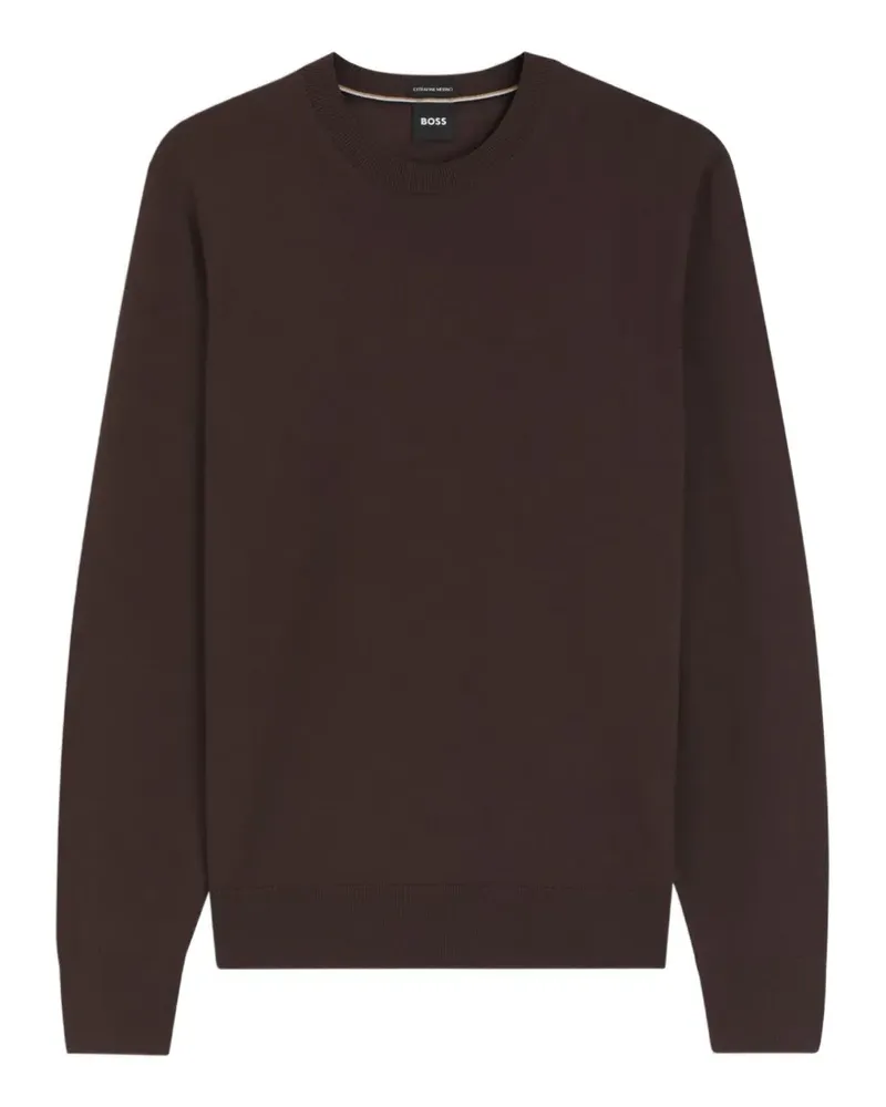HUGO BOSS H-Leno Pullover aus Wolle mit rundem Ausschnitt - Braun Braun