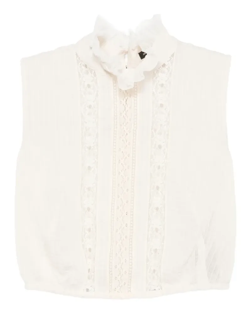 Ann Demeulemeester ruffled-trim lace-insert top - Blau Blau