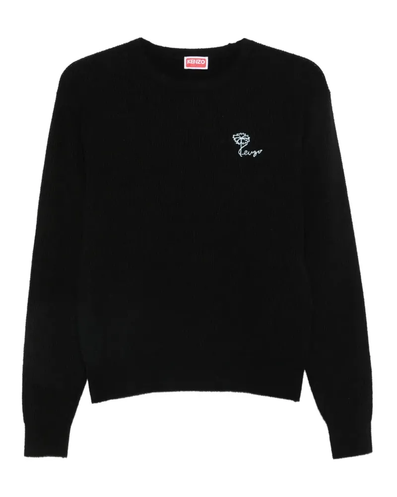 Kenzo Gerippter Tulip Pullover mit Logo - Schwarz Schwarz