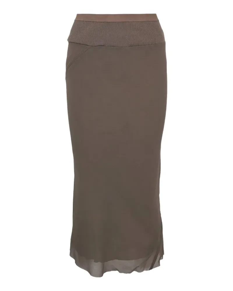 Rick Owens Bias ribbed-waist midi skirt - Braun Braun