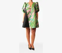 Minikleid mit Blatt-Print und Puffärmeln - Rosa