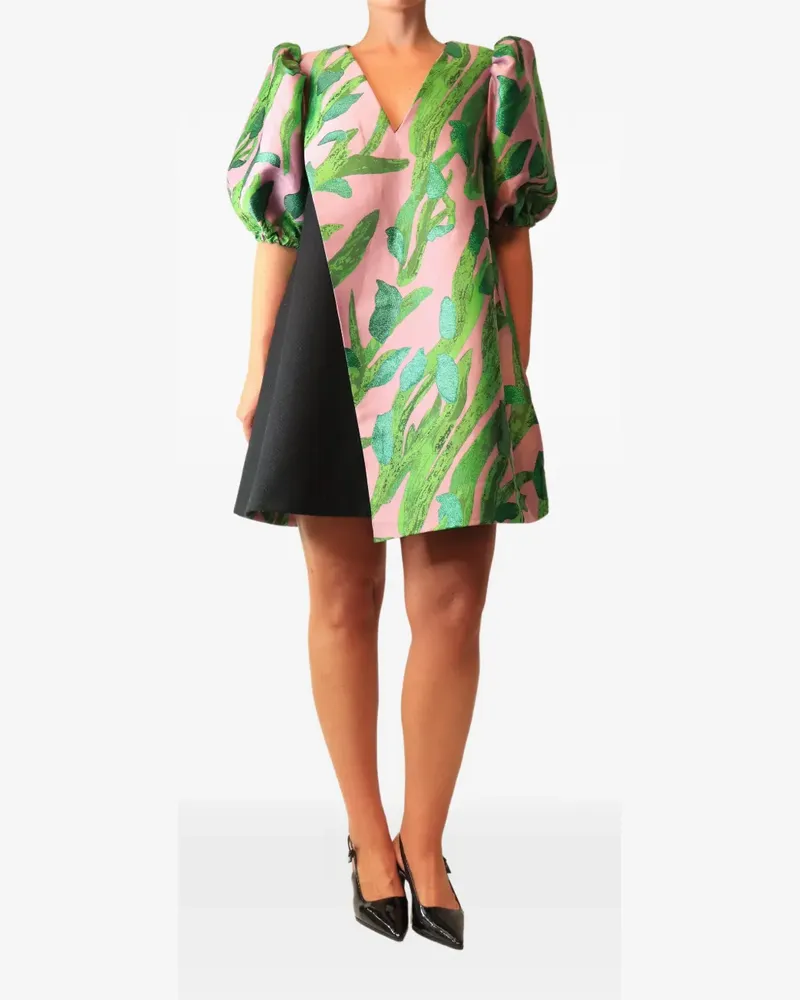 Stine Goya leaf-print puff-sleeve mini dress - Rosa Rosa