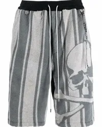 Mastermind World Gestreifte Joggingshorts mit Totenkopf Grau