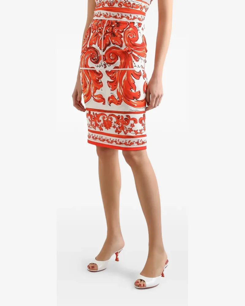 Dolce & Gabbana Midirock mit Majolica-Print - Weiß Weiß