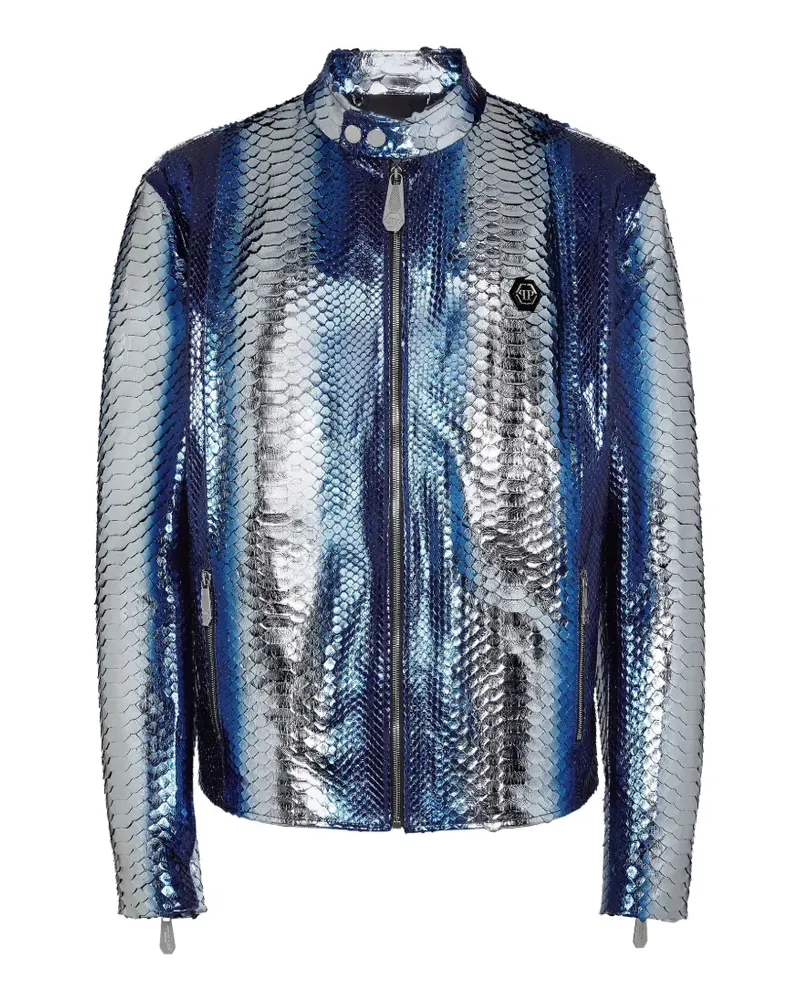 Philipp Plein python-leather biker jacket - Blau Blau