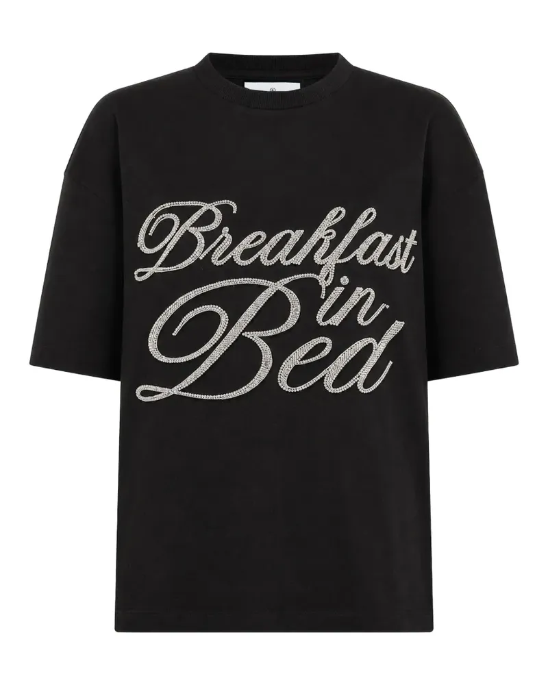 Philipp Plein Fit T-Shirt Frühstücksbett mit Kristallen - Schwarz Schwarz