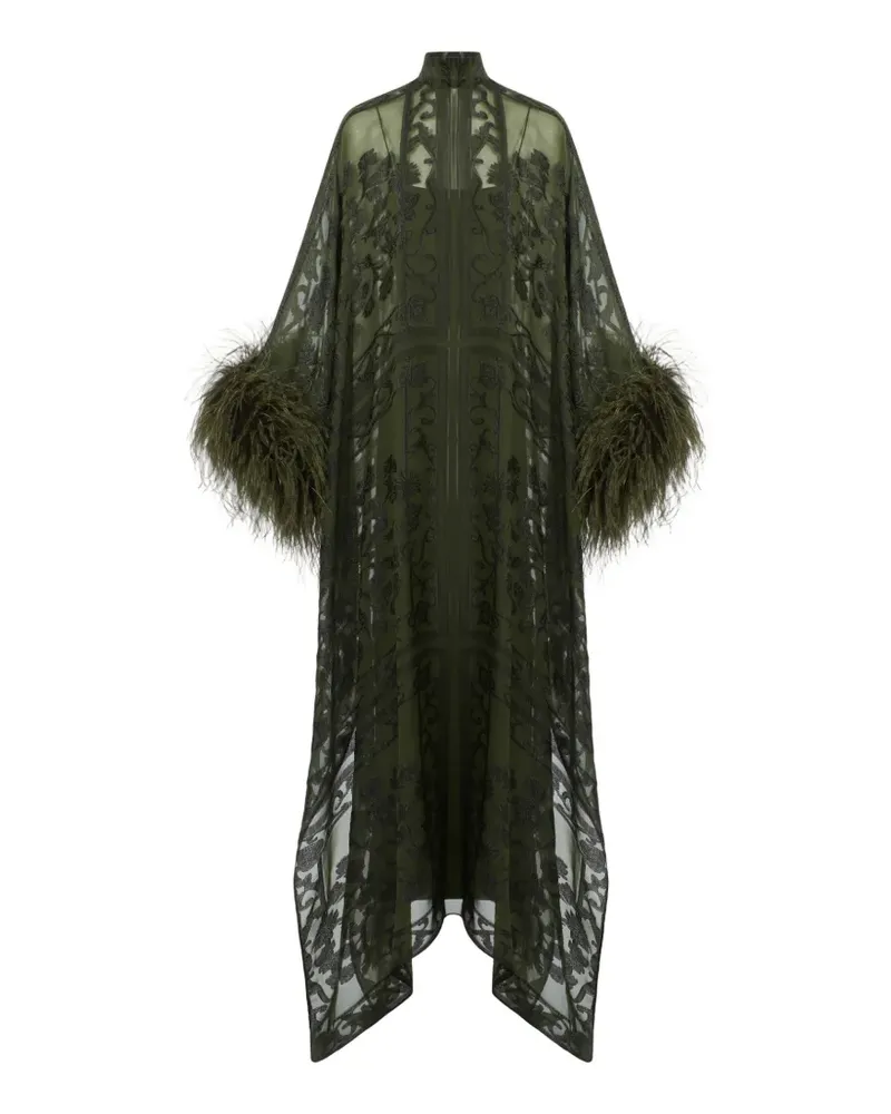 Taller Marmo Maxikleid mit Federbesatz - Grün Grün