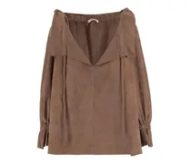 Gerüschte Dicte Bluse mit Kordelzug - Braun
