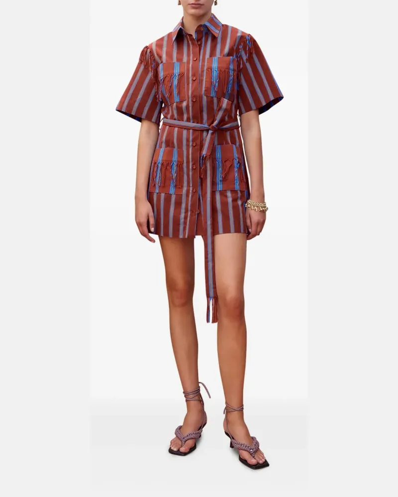 ALEMAIS Noura Minikleid mit gestreiften Fransen - Braun Braun