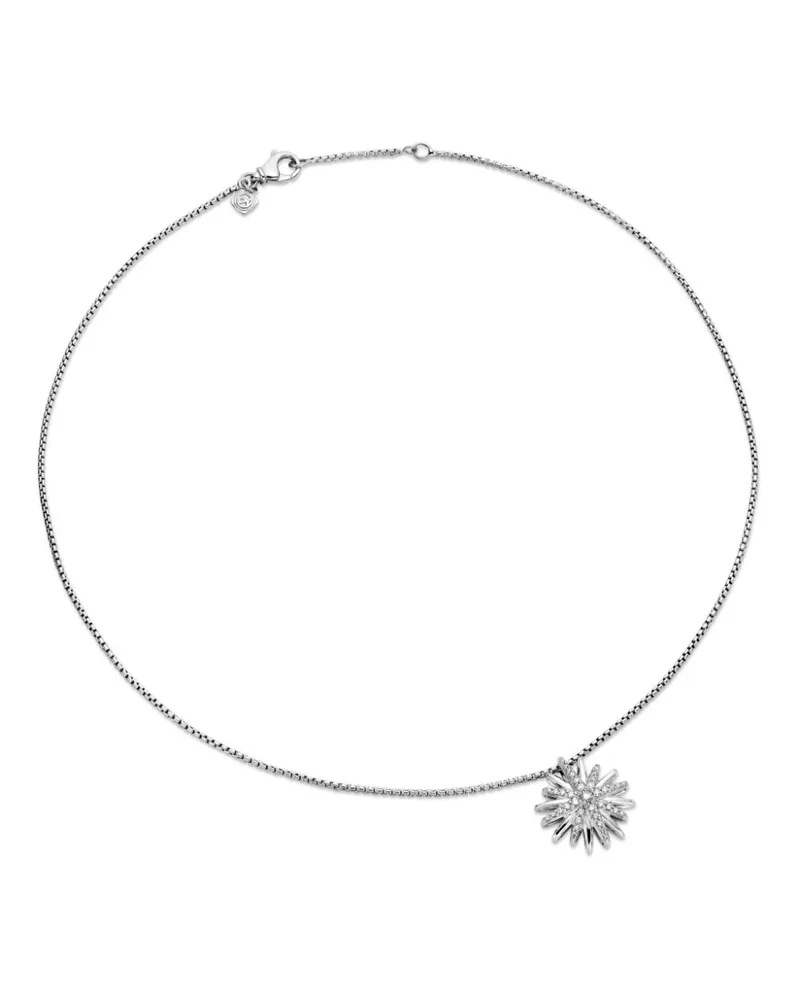 David Yurman Starburst Sterlingsilber-Halskette mit Diamantanhänger 19mm Silber