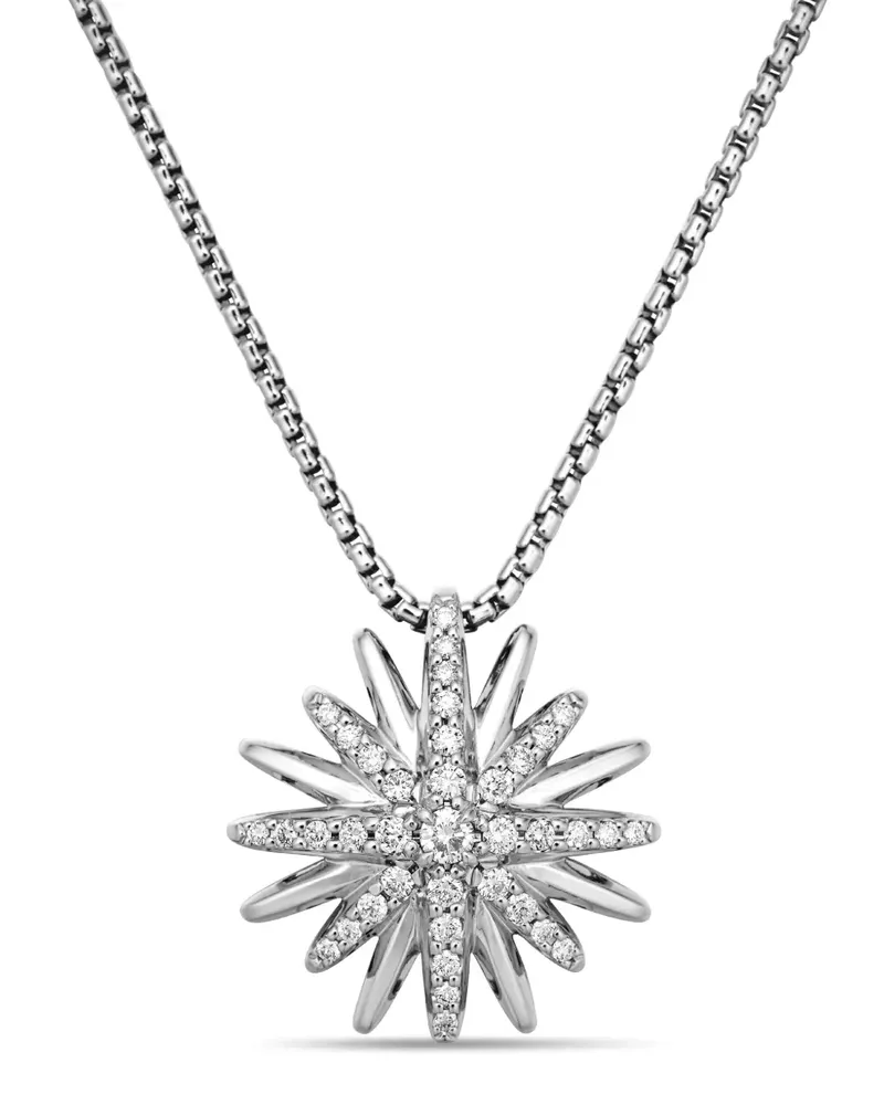 David Yurman Starburst Sterlingsilber-Halskette mit Diamantanhänger 19mm Silber