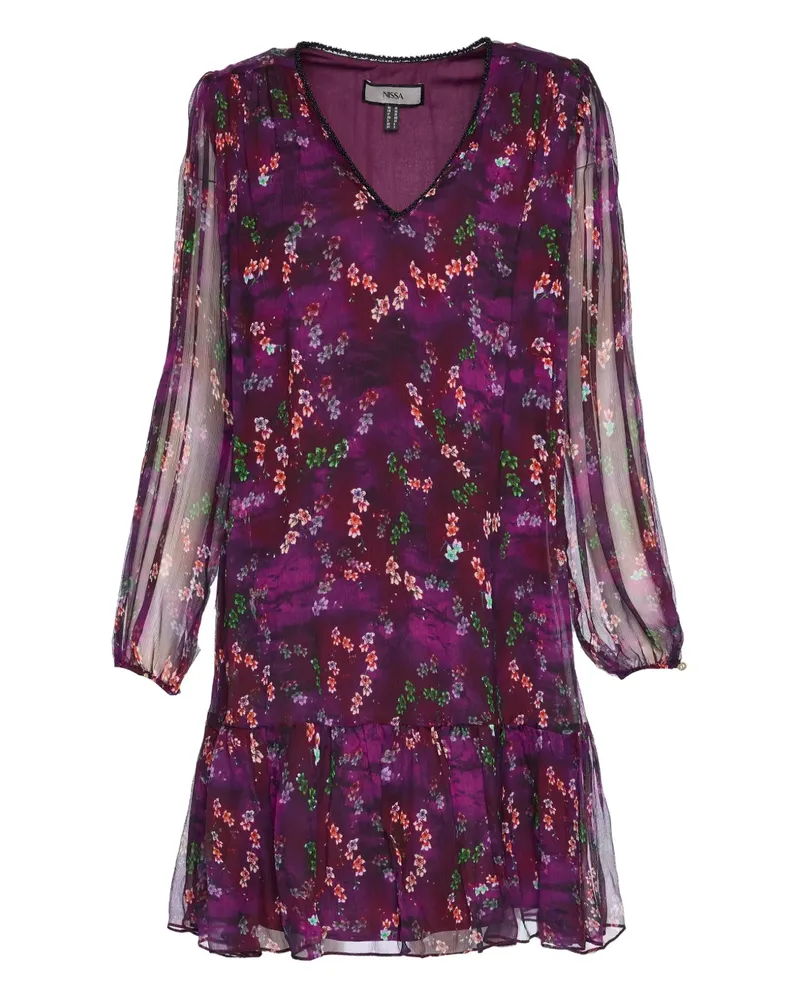 NISSA ruffle floral silk mini dress - Violett Violett