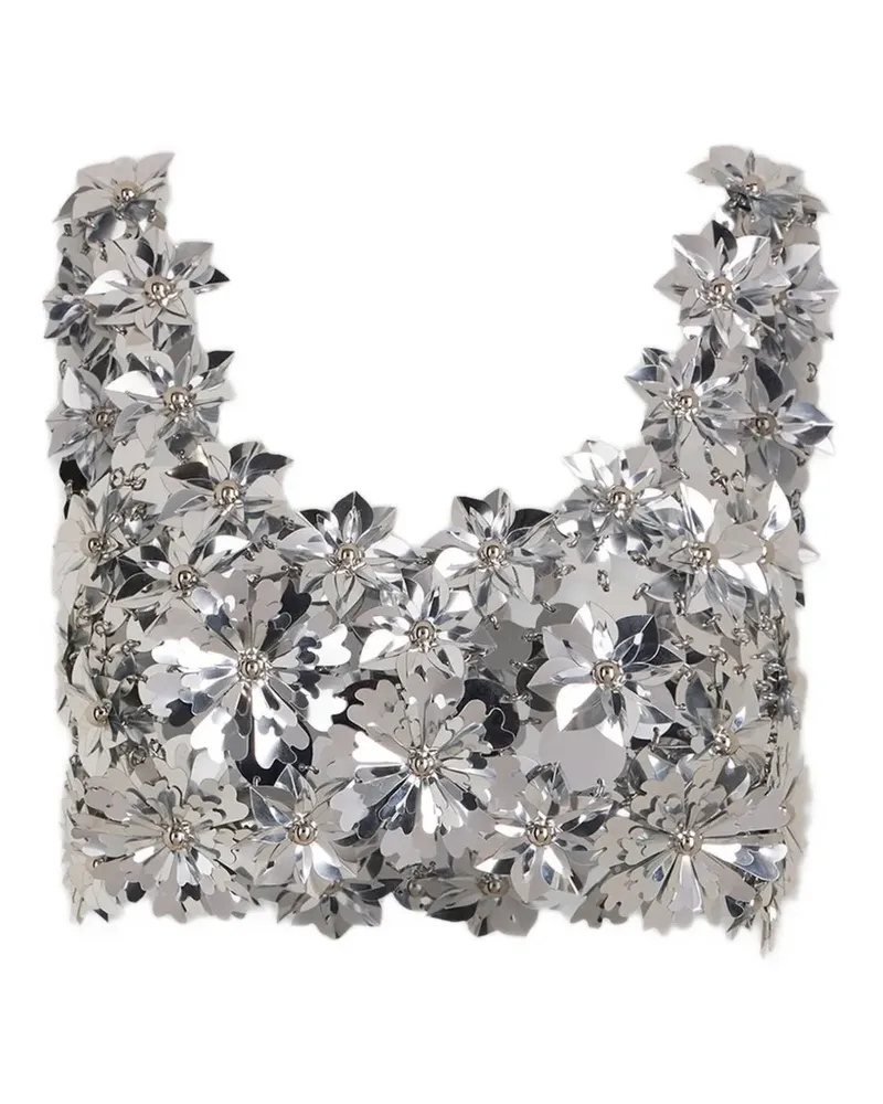 Paco Rabanne Top mit Blumenapplikation - Silber Silber
