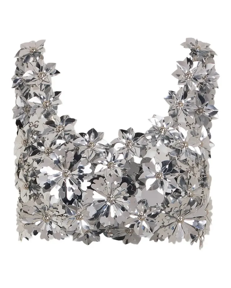 Paco Rabanne flower-appliqué top - Silber Silber