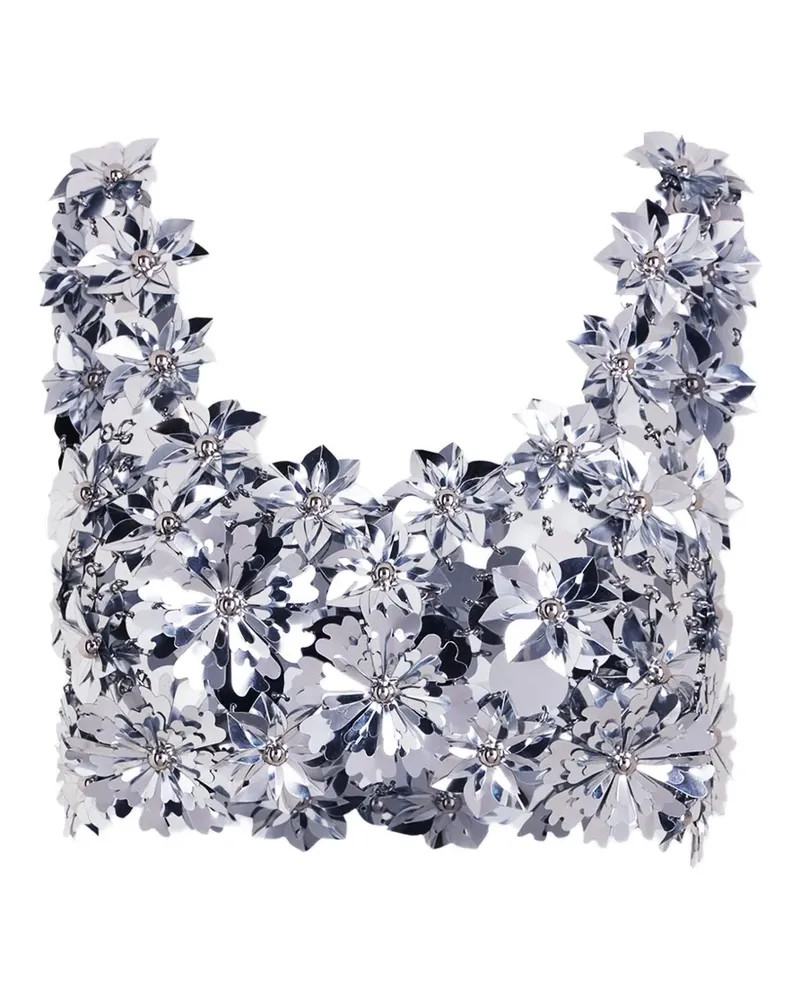 Paco Rabanne flower-appliqué top - Silber Silber
