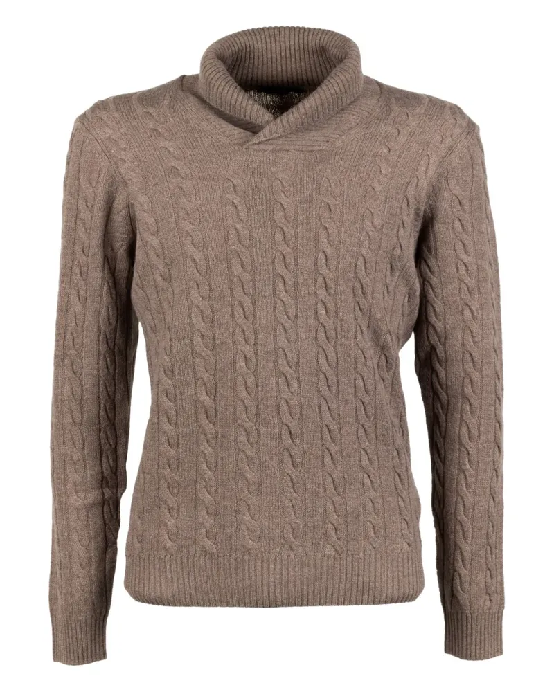MOORER cable-knit shawl-collar sweater - Braun Braun