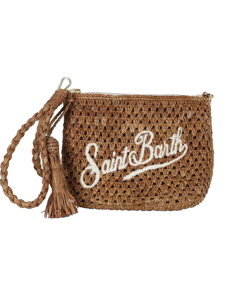 MC2 Saint Barth embroidered-logo raffia clutch bag - Braun Braun