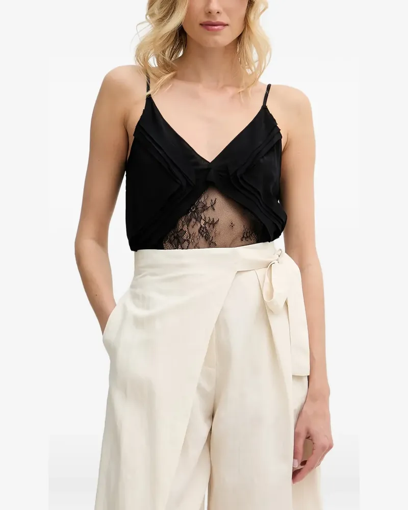 Sisley lace-panelled pleated camisole top - Schwarz Schwarz
