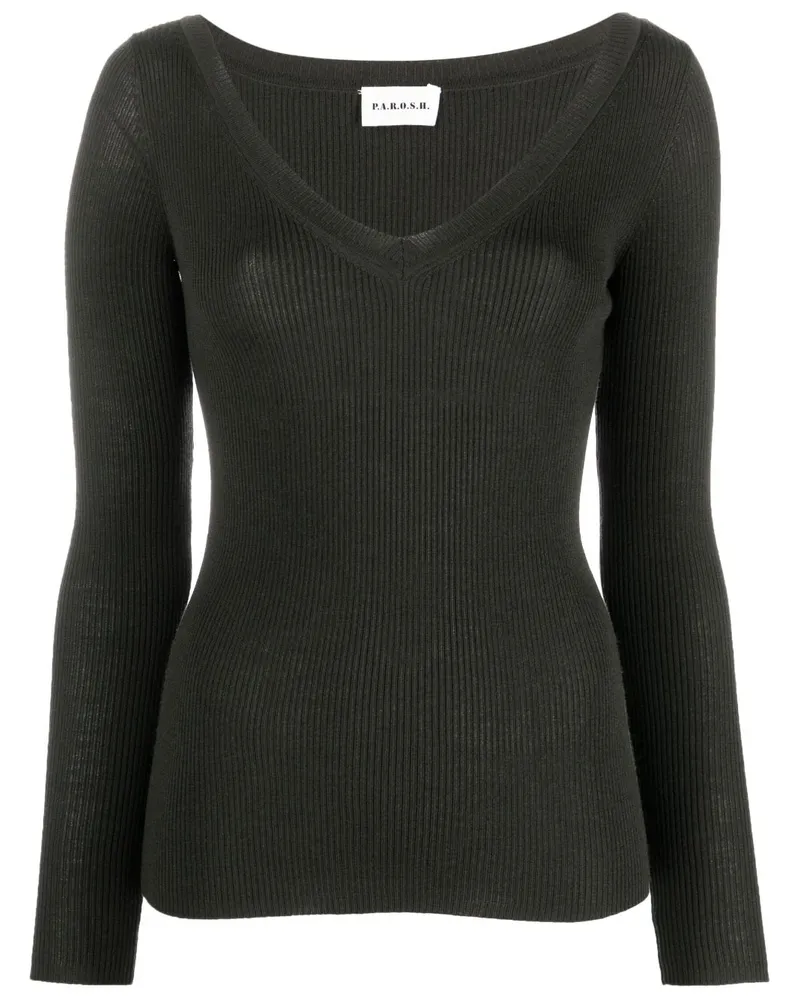 P.A.R.O.S.H. P.A.R.O H. Gerippter Pullover mit V-Ausschnitt - Grün Grün