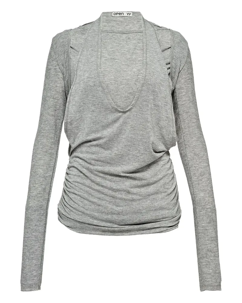 OPEN YY Drapiertes Langarmshirt - Grau Grau