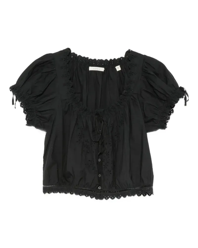 DÔEN Nera Bluse mit Lochstickerei - Schwarz Schwarz