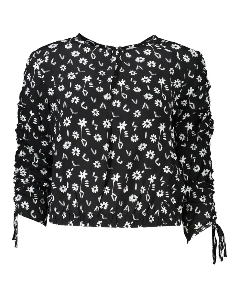 Desigual Geraffte Bluse mit Blumenprint - Schwarz Schwarz