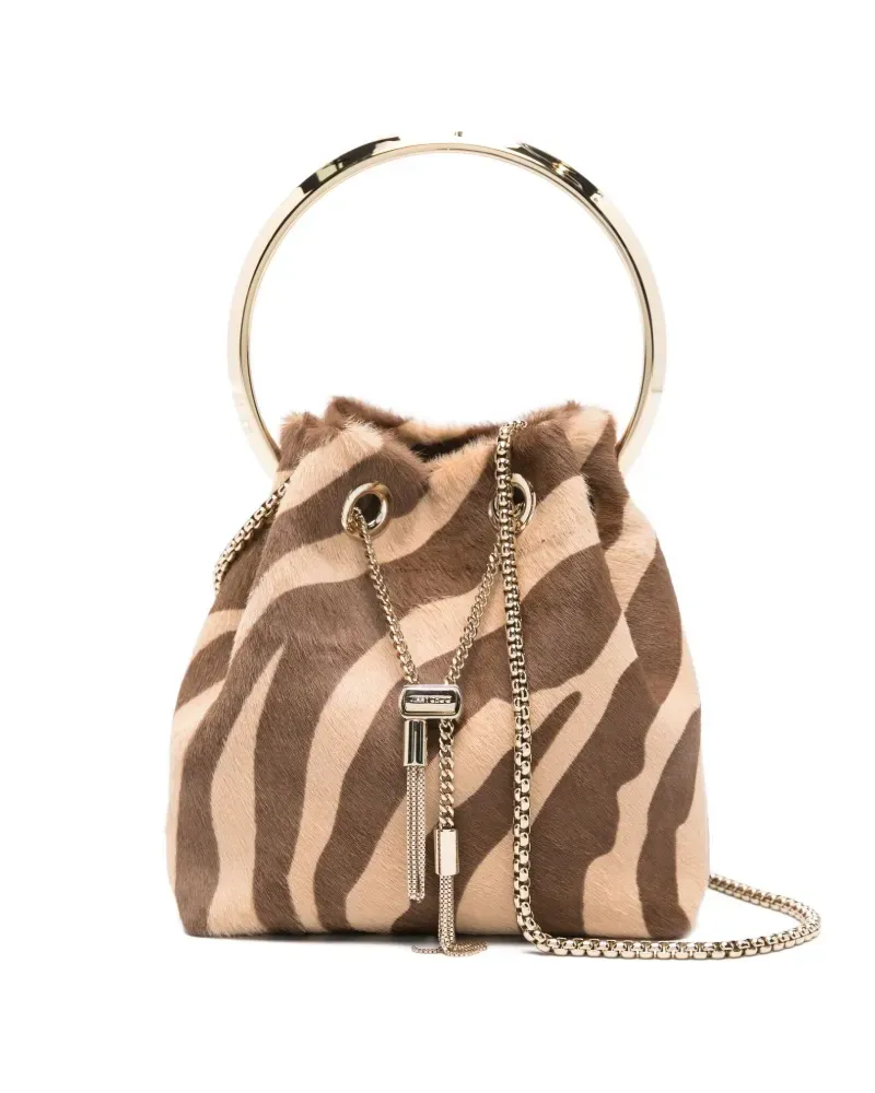 Jimmy Choo Bon Bon zebra-pattern bucket bag - Braun Braun