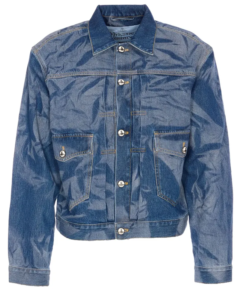 Vivienne Westwood Jeansjacke mit Knitteroptik - Blau Blau