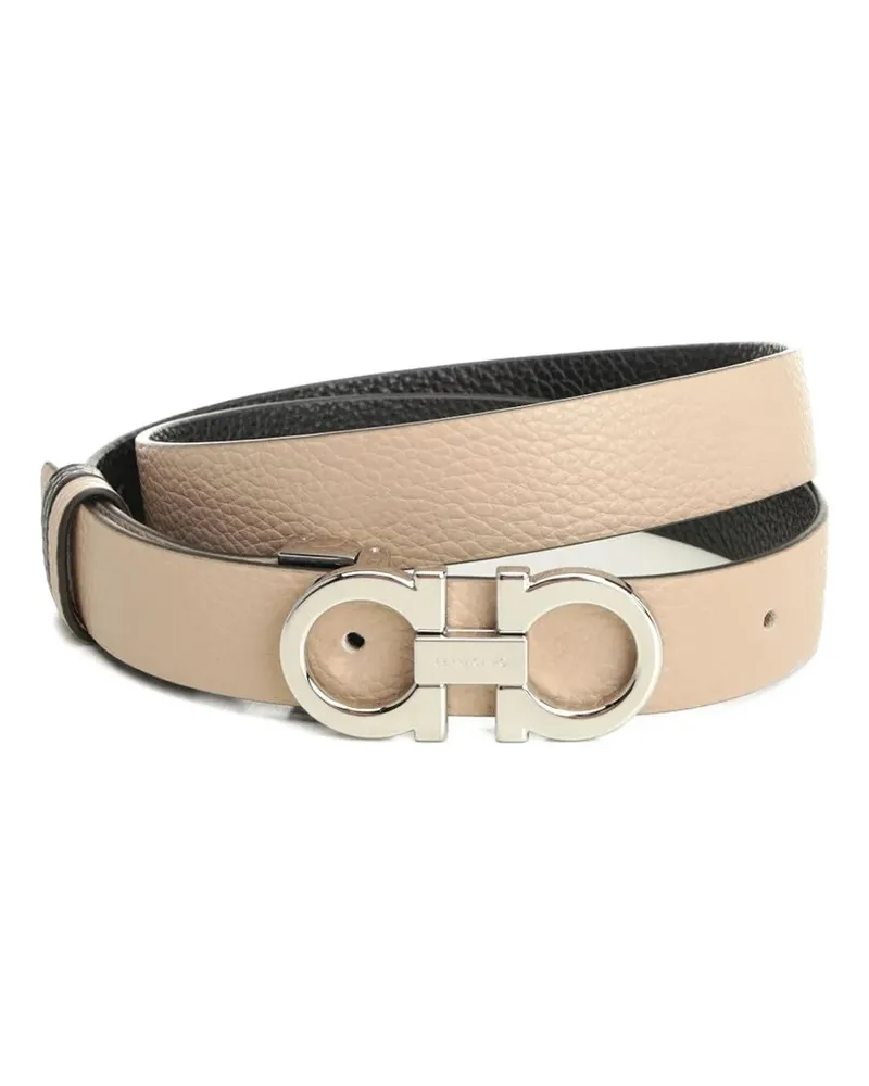 Ferragamo Gancini reversible textured-leather belt - Nude Nude