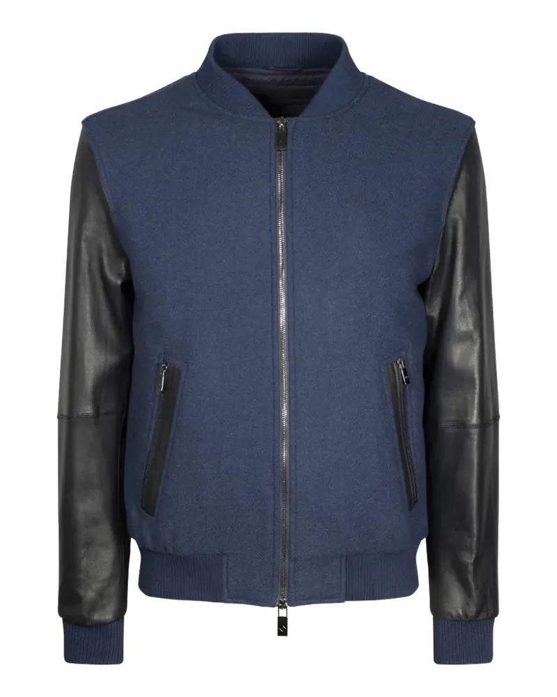 Pal Zileri Bomberjacke mit Reißverschluss und Lederärmeln - Blau Blau