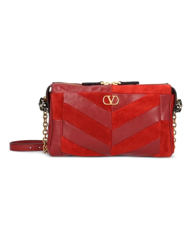Valentino Garavani Kleine Panthea Umhängetasche aus Wildleder und Nappaleder mit Chevron-Muster - Rot Rot