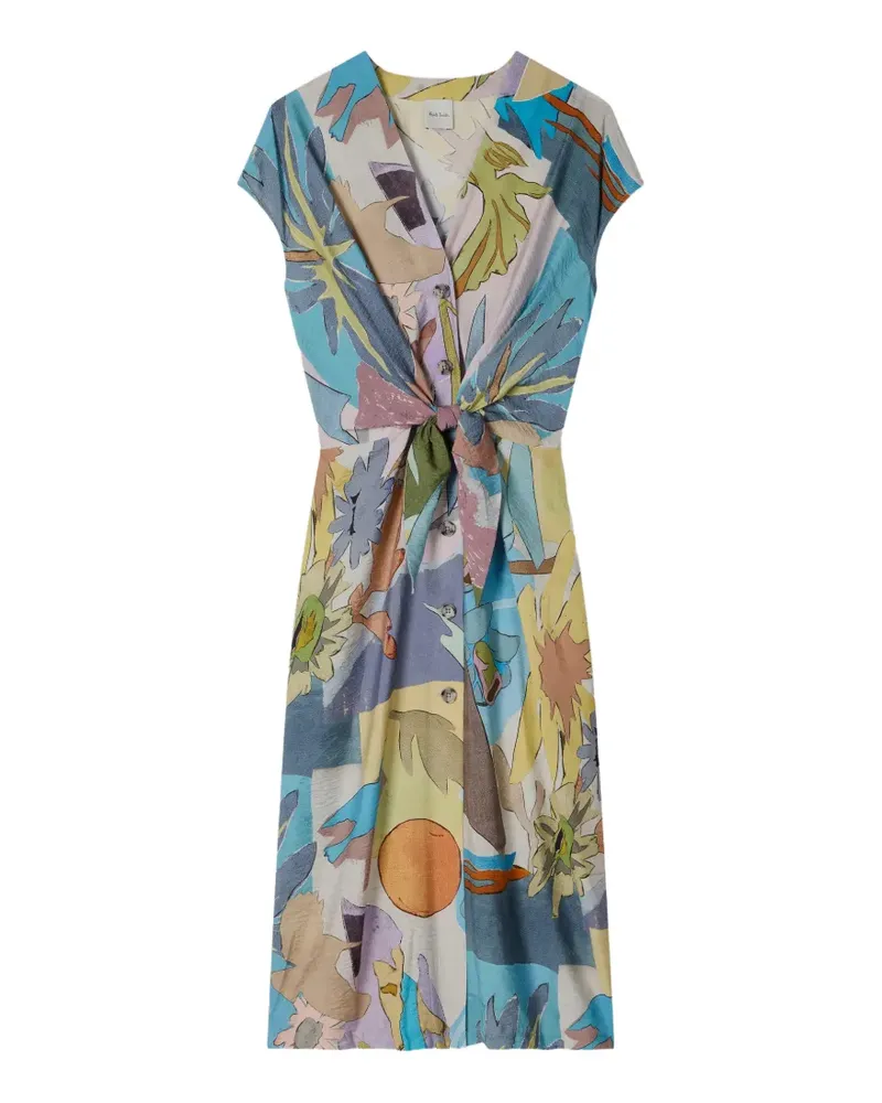 Paul Smith River Collage graphic-print tie-front dress - Nude Nude