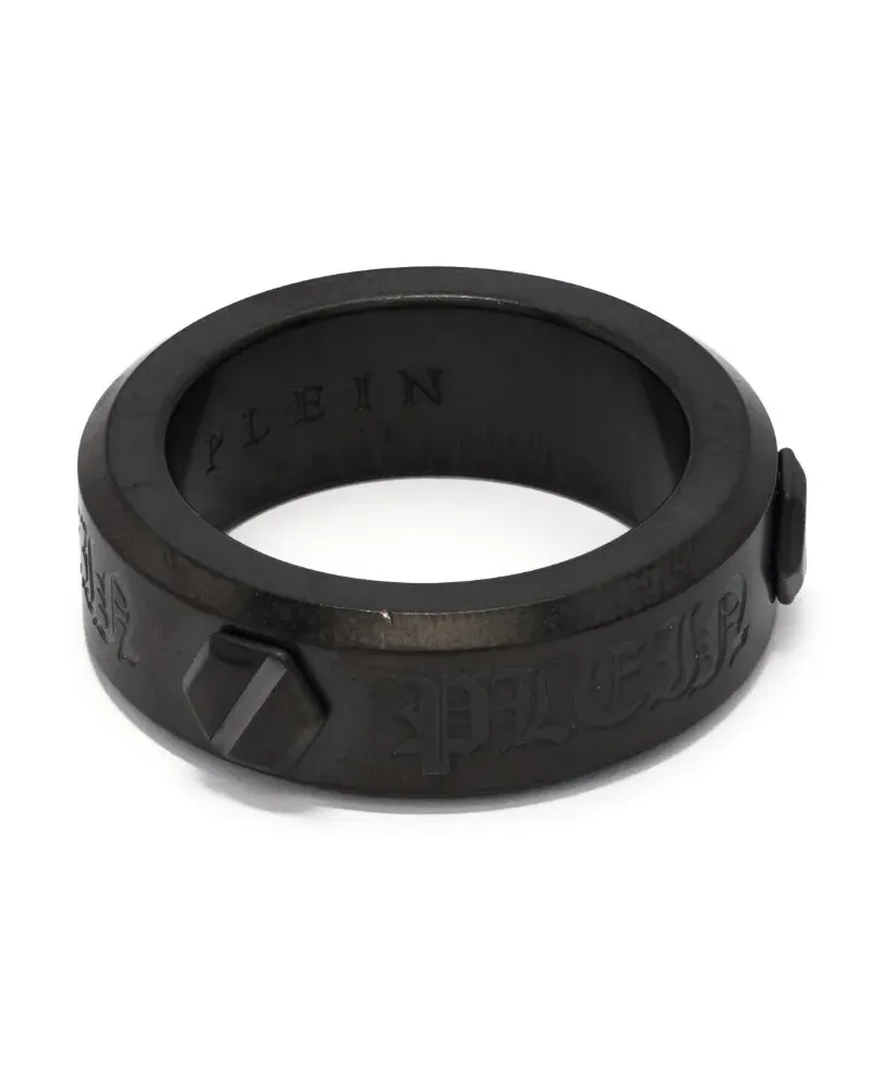 Philipp Plein Hexagon Ring mit Logo-Gravur - Grau Grau