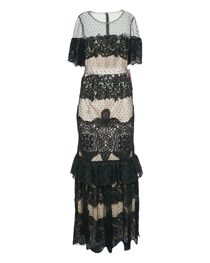 Monique Lhuillier Gestuftes Spitzenkleid - Schwarz Schwarz