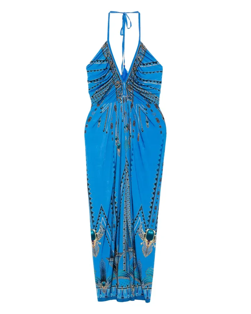 Camilla Gerafftes Jerseykleid mit V-Ausschnitt - Blau Blau