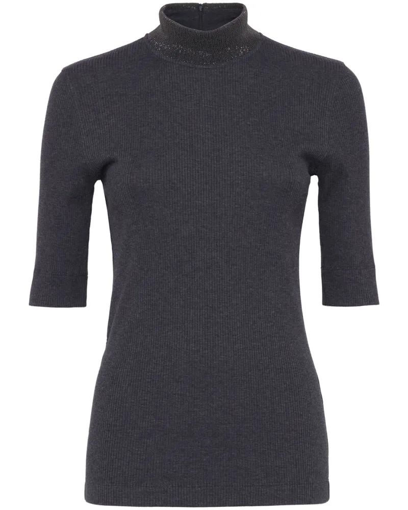 Brunello Cucinelli T-Shirt mit Stehkragen - Schwarz Schwarz