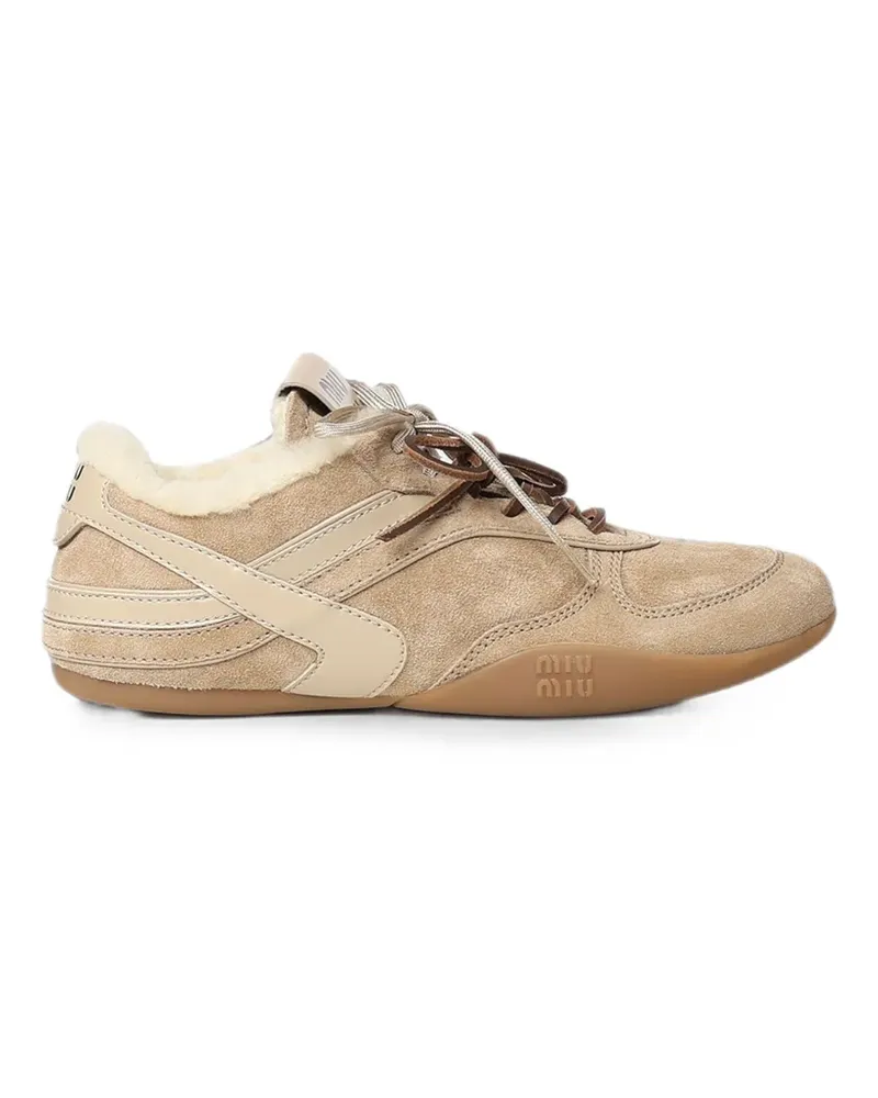 Miu Miu shearling-lined suede sneakers - Nude Nude