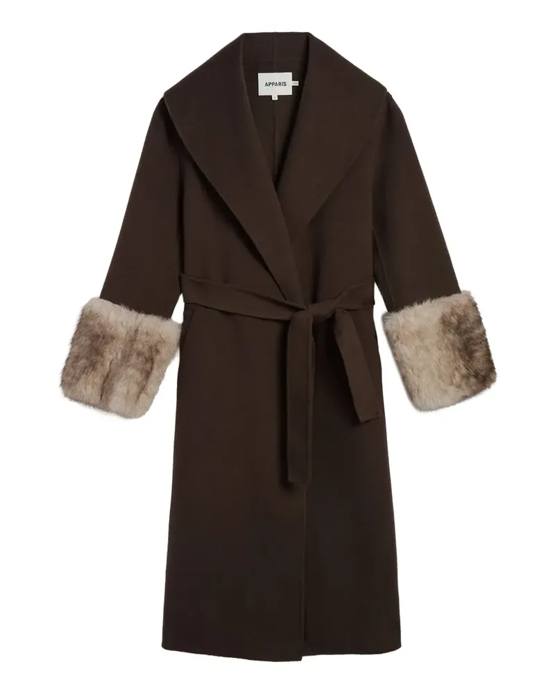 APPARIS Einreihiger Jill Mantel mit Gürtel und Besatz aus Faux Fur - Braun Braun