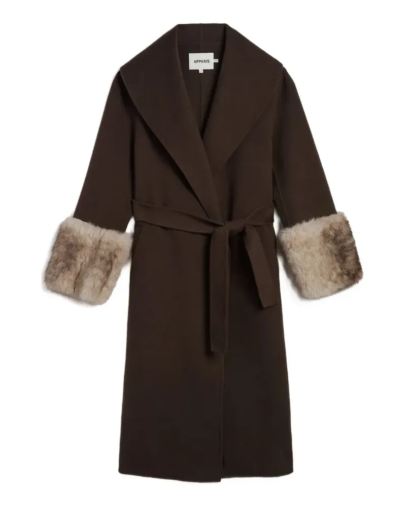 APPARIS Jill faux-fur trim belted single-breasted coat - Braun Braun