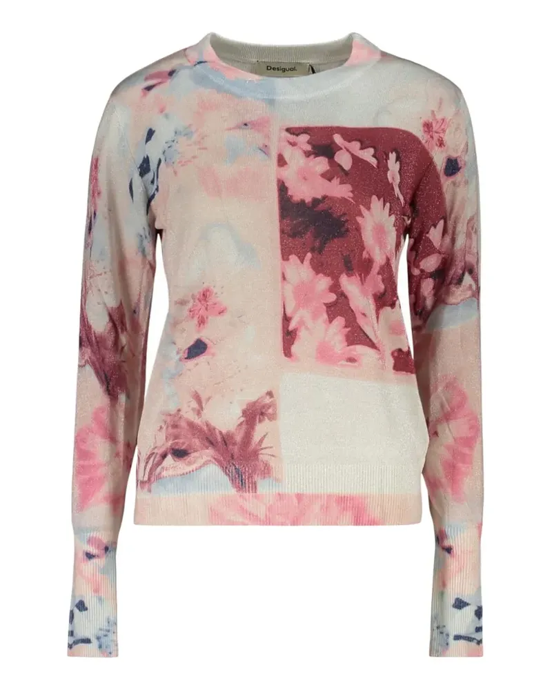 Desigual Metallic-Pullover mit Blumenprint - Rosa Rosa