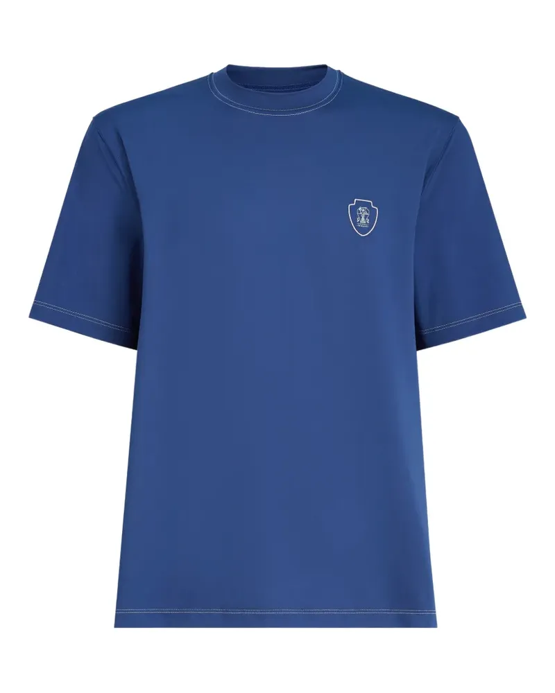 Brunello Cucinelli Comfort T-Shirt aus Nylon mit Rundhalsausschnitt und Logo - Blau Blau