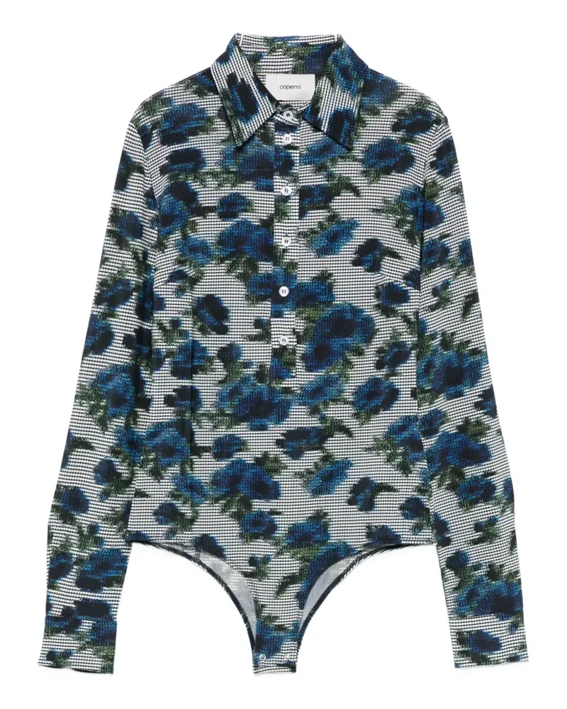 COPERNI floral-print collared bodysuit - Blau Blau