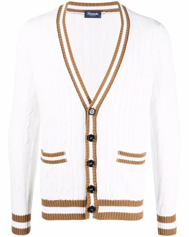 Drumohr  Cardigan mit Zopfmuster - Weiß Weiß