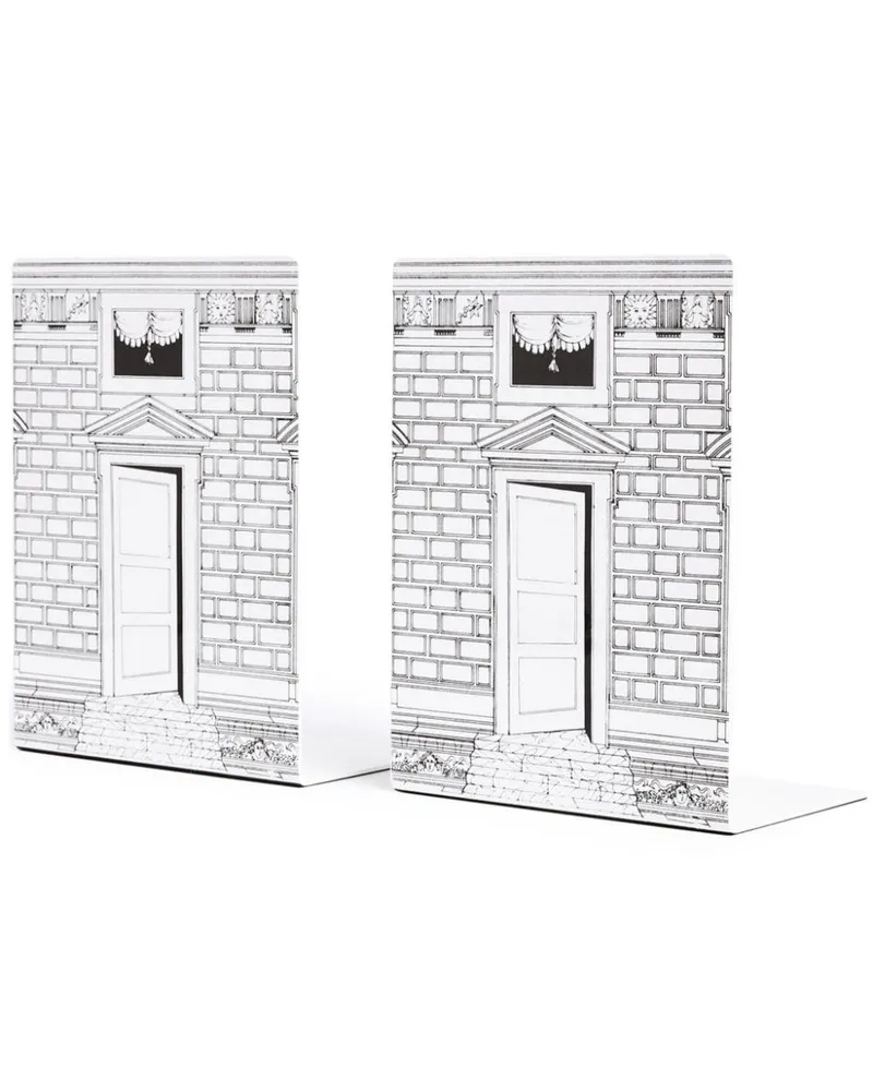 Fornasetti Handbemalte Porta Buchstützen - Weiß Weiß