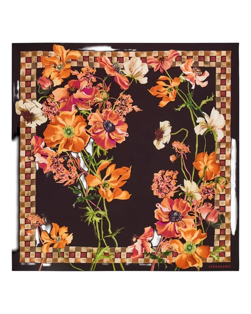 Ferragamo Seidenschal mit Blumenprint - Schwarz Schwarz