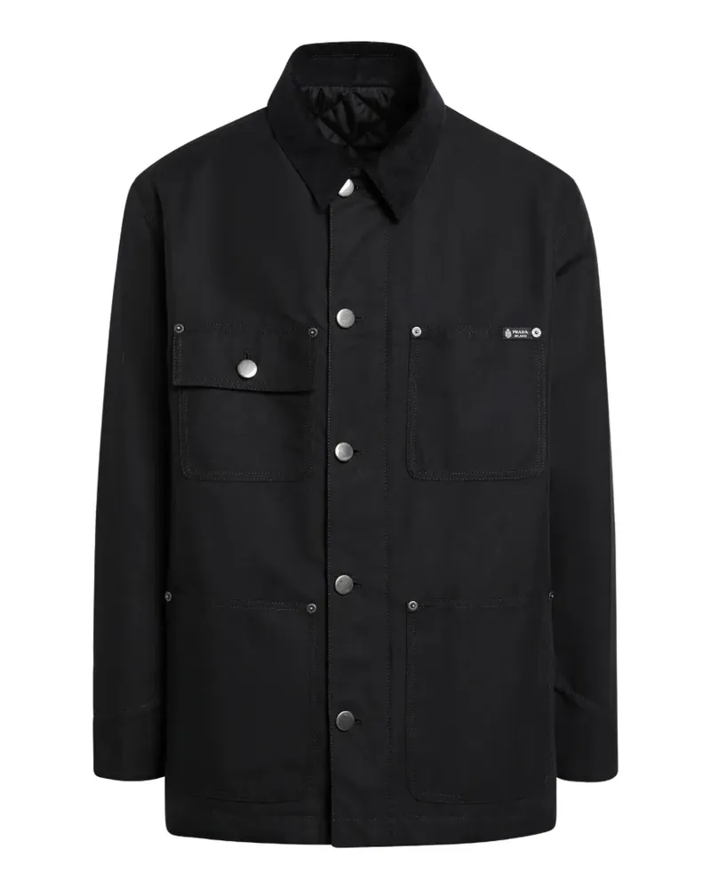 Prada Jacke mit Logo-Schild und Cordkragen - Schwarz Schwarz
