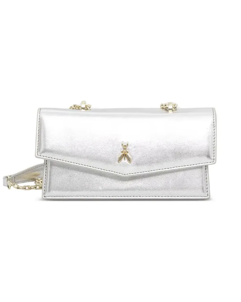 Patrizia Pepe Fly Bamby Lederschultertasche im Metallic-Look - Silber Silber