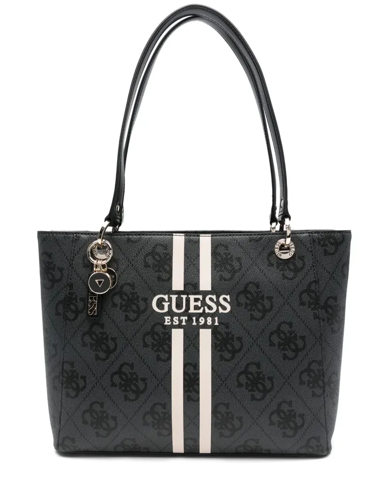 Guess Gestreifter Shopper mit Logo-Schild - Schwarz Schwarz