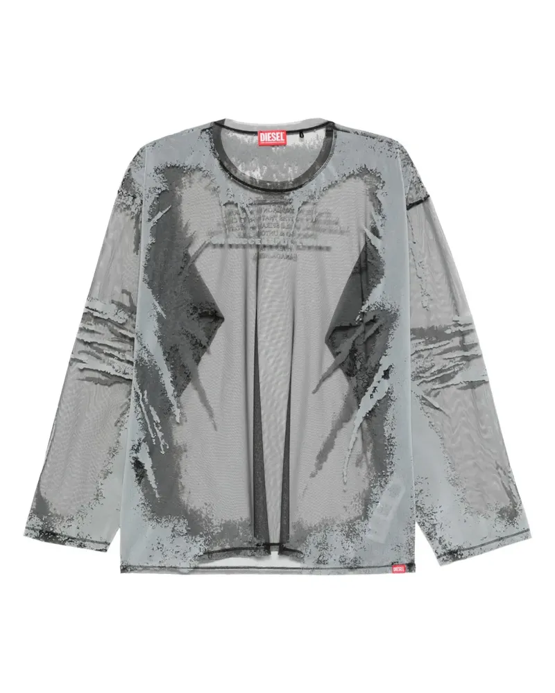 Diesel T-Shirt aus Mesh mit abstraktem Print - Grau Grau